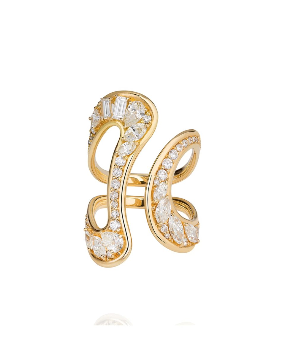 Stream Open 18k Diamond Ring, Size 6.75